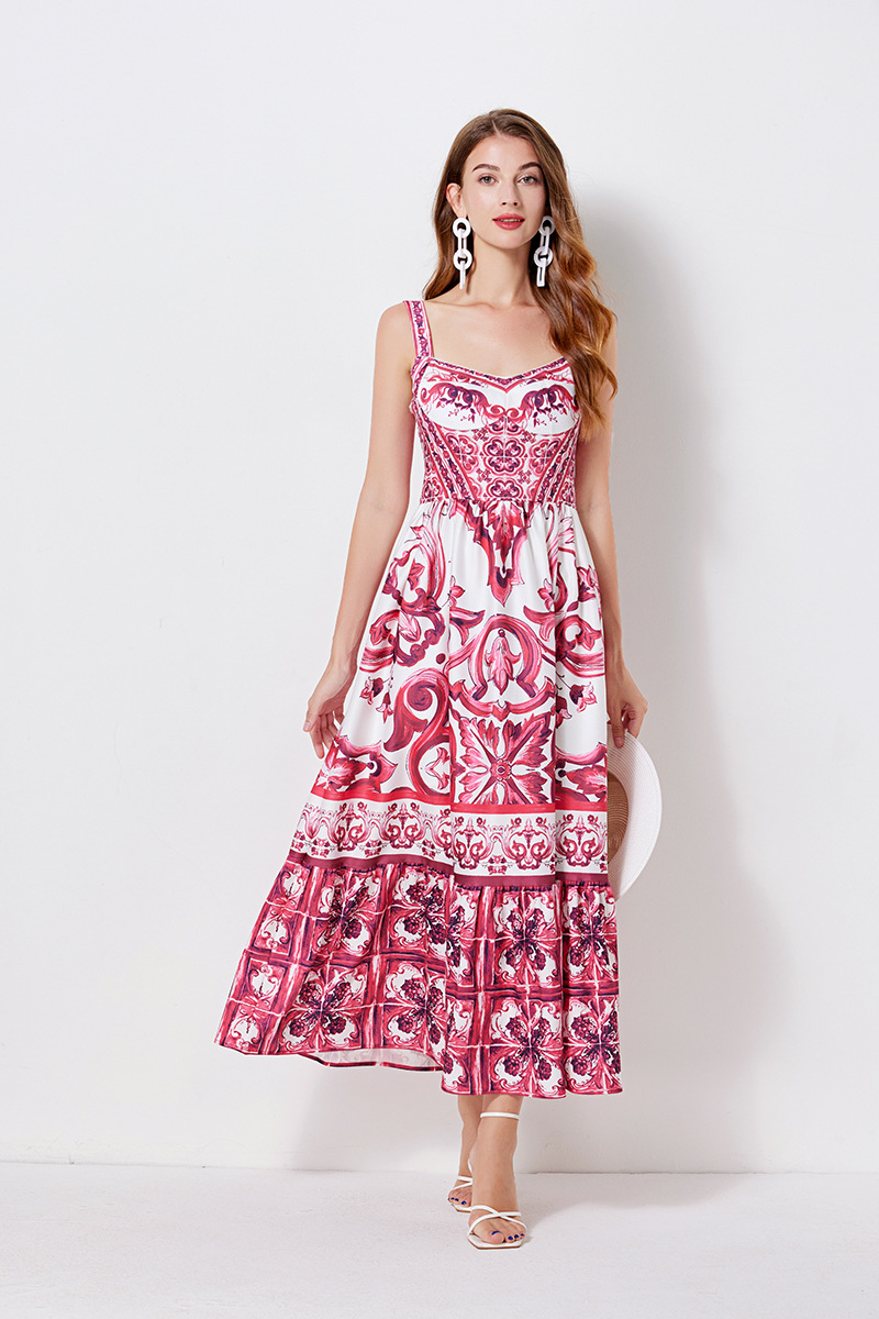 Retro Floral Sling Long Dress 4