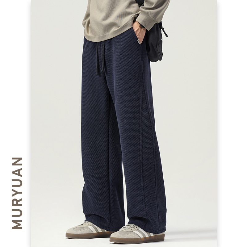 Muyuan Men's Clothing American Style Patchwork Textured Trendy Sports Straight-Leg Pants Men's Loose Japanese Style Casual Long Pants