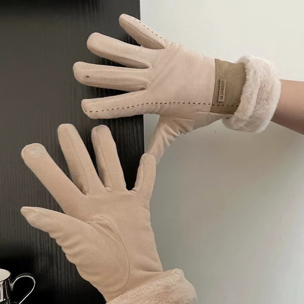 Otoño y invierno guantes cálidos para mujeres de terciopelo más grueso pantalla táctil para montar al aire libre guantes de moda a prueba de viento