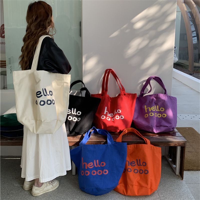 Korean Style New Canvas Bag Large Capacity Shoulder Letter Tote Bag Simple Casual Trendy Bag Student Shopping Bag Korean Style New Canvas Bag Large Capacity Shoulder Letter Tote Bag Simple Casual Trendy Bag Student Shopping Bag