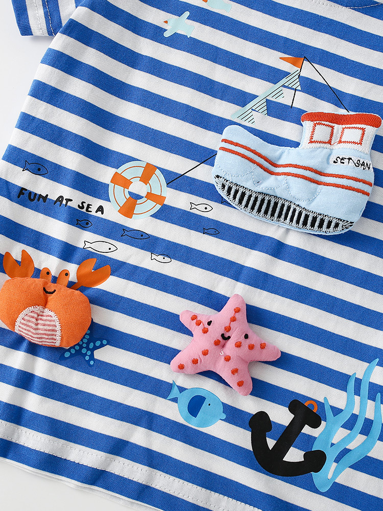 Malwee transfronterizo nueva camiseta de ropa para niños delgada absorción de sudor piel a rayas lindas camisas casuales para niños