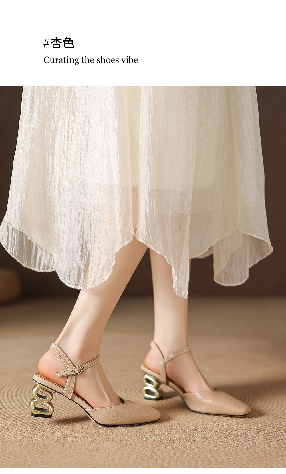 Sandal cao gót nữ mũi nhọn quai ngang kiểu Hàn Quốc — màu trắng ngà chi tiết 12