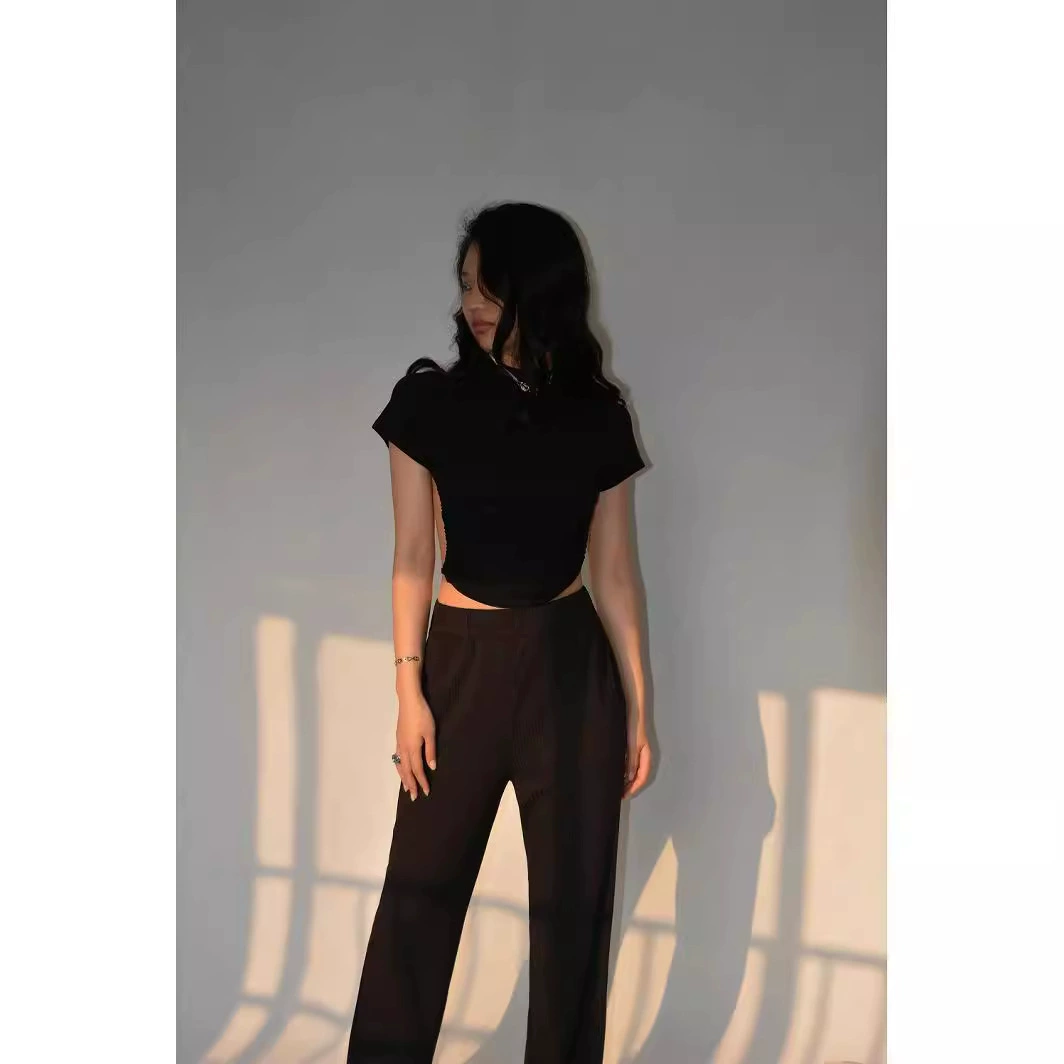 Backless T-Shirt (Autumn) — Tight Short-Sleeve Women's Crop Top, Tie-Back, M–2XL