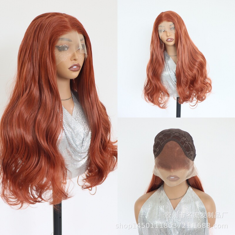 Cross-border European and American brown large curly wig with lace front, party wavy cosplay wig, wholesale from manufacturer