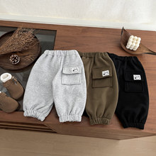 儿童长裤2025冬季新品男童加绒卡通工装裤女宝宝加厚百搭束口卫裤