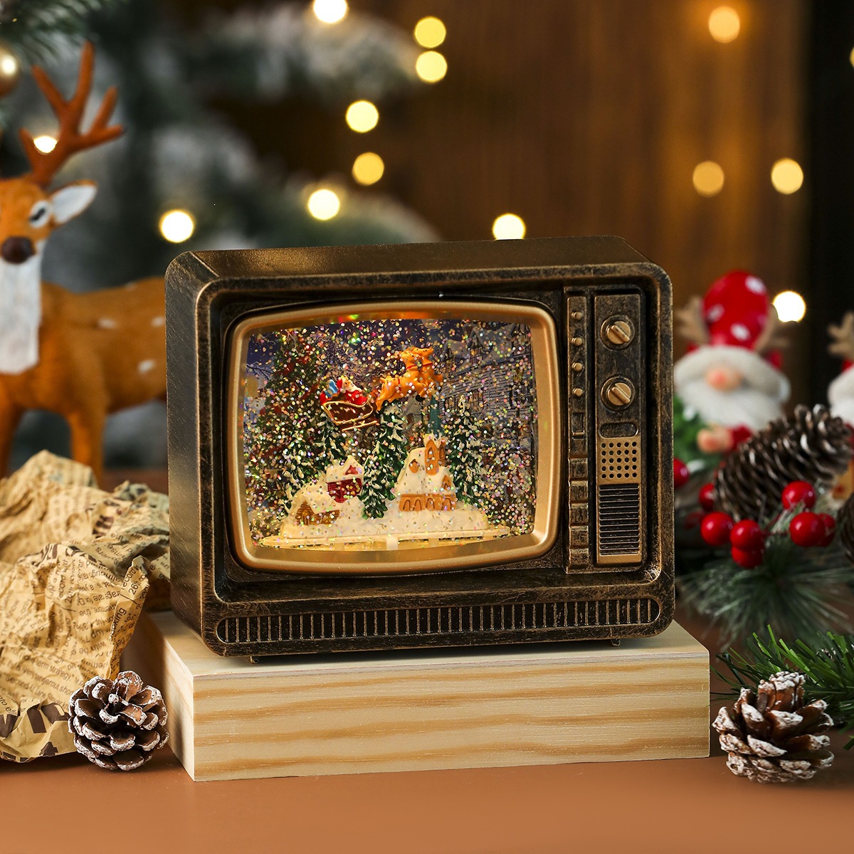 Nueva música de Navidad nieve inyección de agua TV lámpara de noche lámpara de aceite lámpara de caballo decoración de regalos image 9