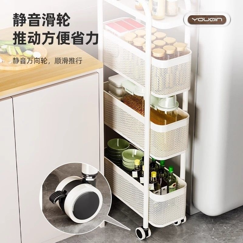 隙間収納ラック キッチン 多機能冷蔵庫 隙間収納キャビネット 野菜バスケット 狭いバスルーム 移動式トロリー|undefined
