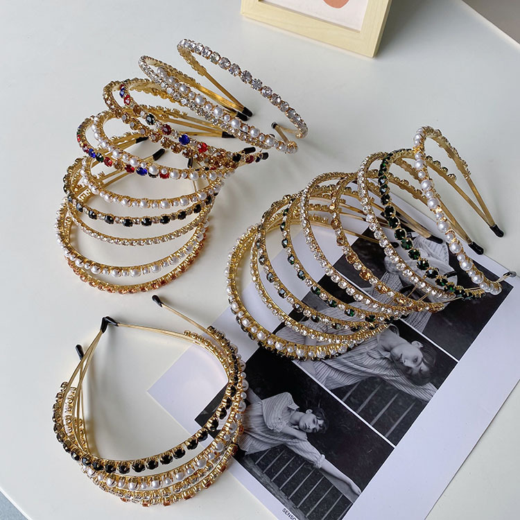 Wholesale Baroque Rhinestone Pearls Alloy Thin Hair Band Nihaojewelry display picture 5