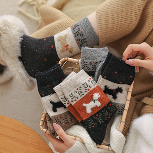 Vintage Fairisland Puppy Wool Socks Autumn and Winter Thickened Warm Mid-length Socks Stockings Piled Stocking Cute Plush Socks