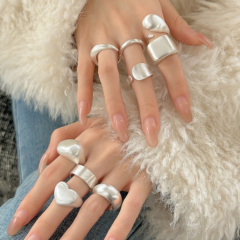 Simple Silver Color Ring Women's All-match Korean Style Cold Style S925 Silver Plated Open Index Finger Ring Niche Trendy Ring