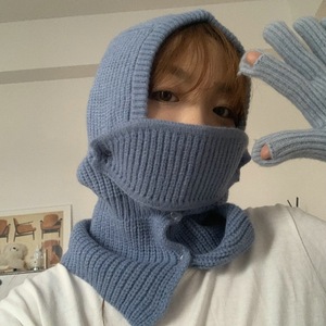 Marinated egg cap pure color warm neck hooded turtleneck collar button snap fastener knitting wool hat can be masked female