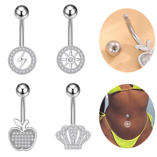 European and American Cross-Border E-Commerce New Crown Inlaid with Zircon Lightning Eight-Pointed Star Apple Piercing Jewelry Navel Nail Navel Ring