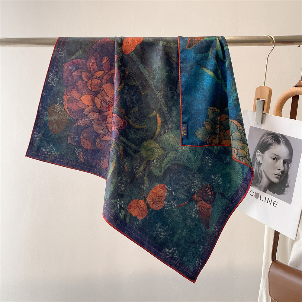 Chinese Style Spring and Summer New Fragrant Cloud Yarn Flower Rose Fashion Square Scarf Women's Silk Scarf High Grade_voghion.com