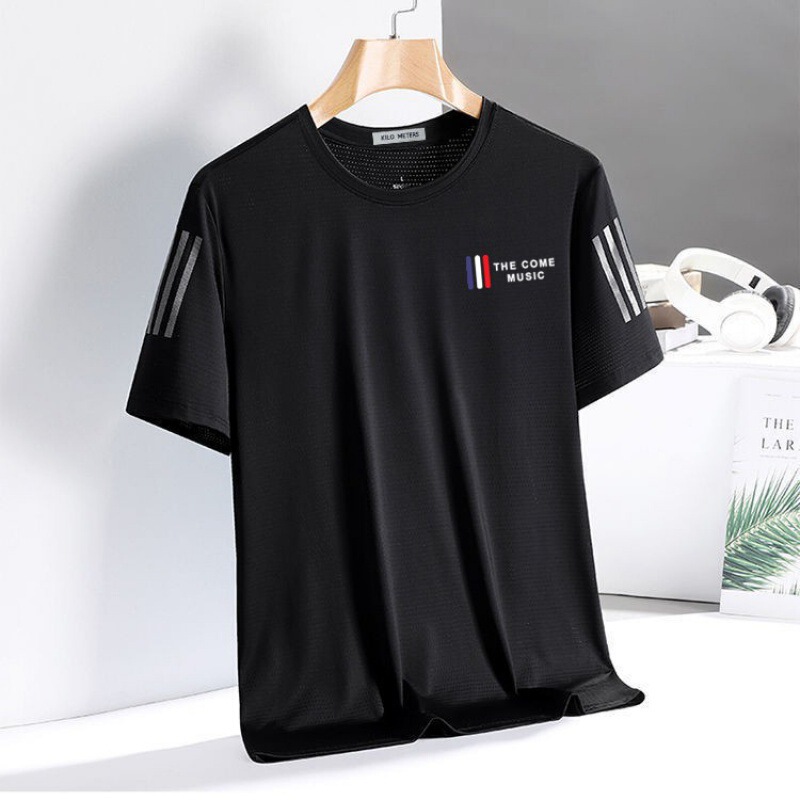 夏の男性の氷糸半袖tシャツ男性のゆるい丸首半袖tシャツの大きいサイズはシンプルで、速乾性の上着に合わせています。|undefined
