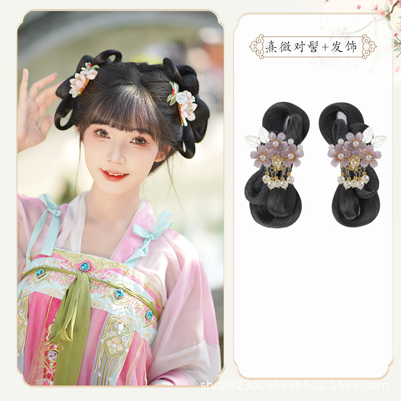 약간의 번 한 쌍 + 보라색 체리 헤어 액세서리 한 쌍