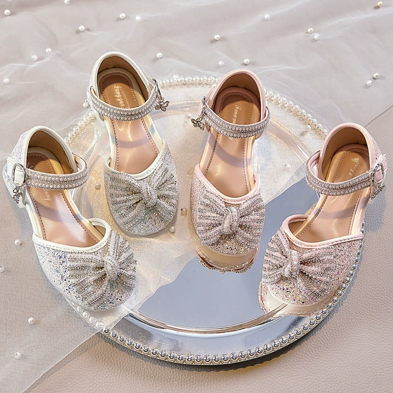 Принцесса обувь со стразами для девочек Весенние и летние хрустальные туфли корейские туфли принцессы