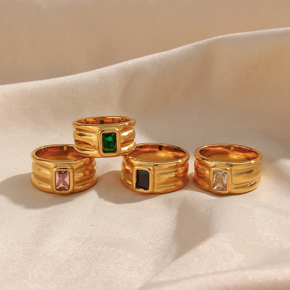 Fashion Rectangle Stainless Steel Rings Plating Zircon Stainless Steel Rings