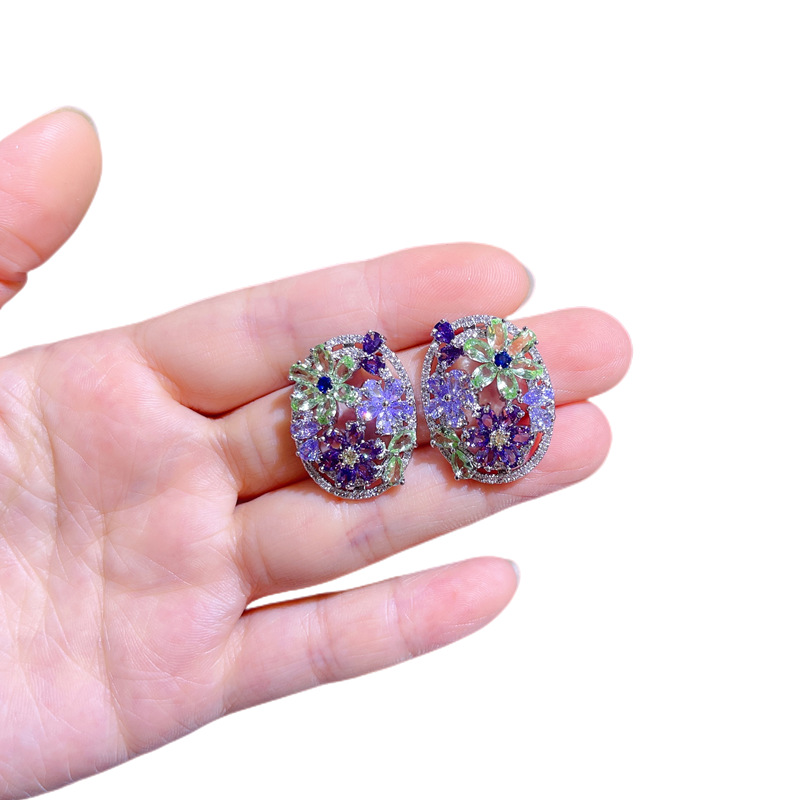 Fashion Flower Copper Inlay Zircon Ear Studs 1 Pair