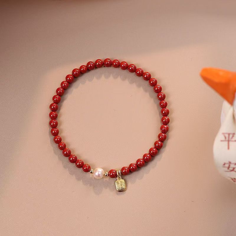 Chinese-Style Fortune Card Cinnabar Bracelet for Men and Women in Their Zodiac Year, Pearl Bracelet, Purple Gold Sand, Imperial Sand Transfer Bead Bracelet