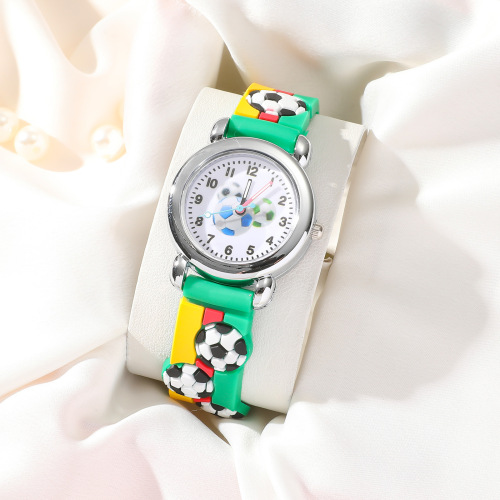 Children's trendy cartoon soccer silicone quartz watch for boys, student, large dial