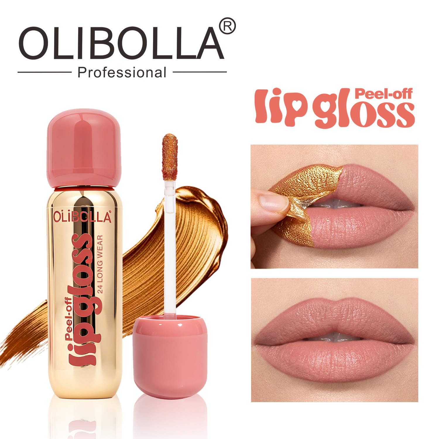 Cross-Border Exclusive Supply of Olibolla Matte Gold Peel-Off Lip Liner Lip Gloss Waterproof Long-Lasting Gold Peel-Off Lip Mask