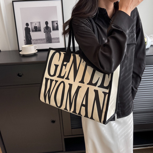 春夏新款泰国热卖款英文字母单肩帆布包包女文艺简约大容量旅行包