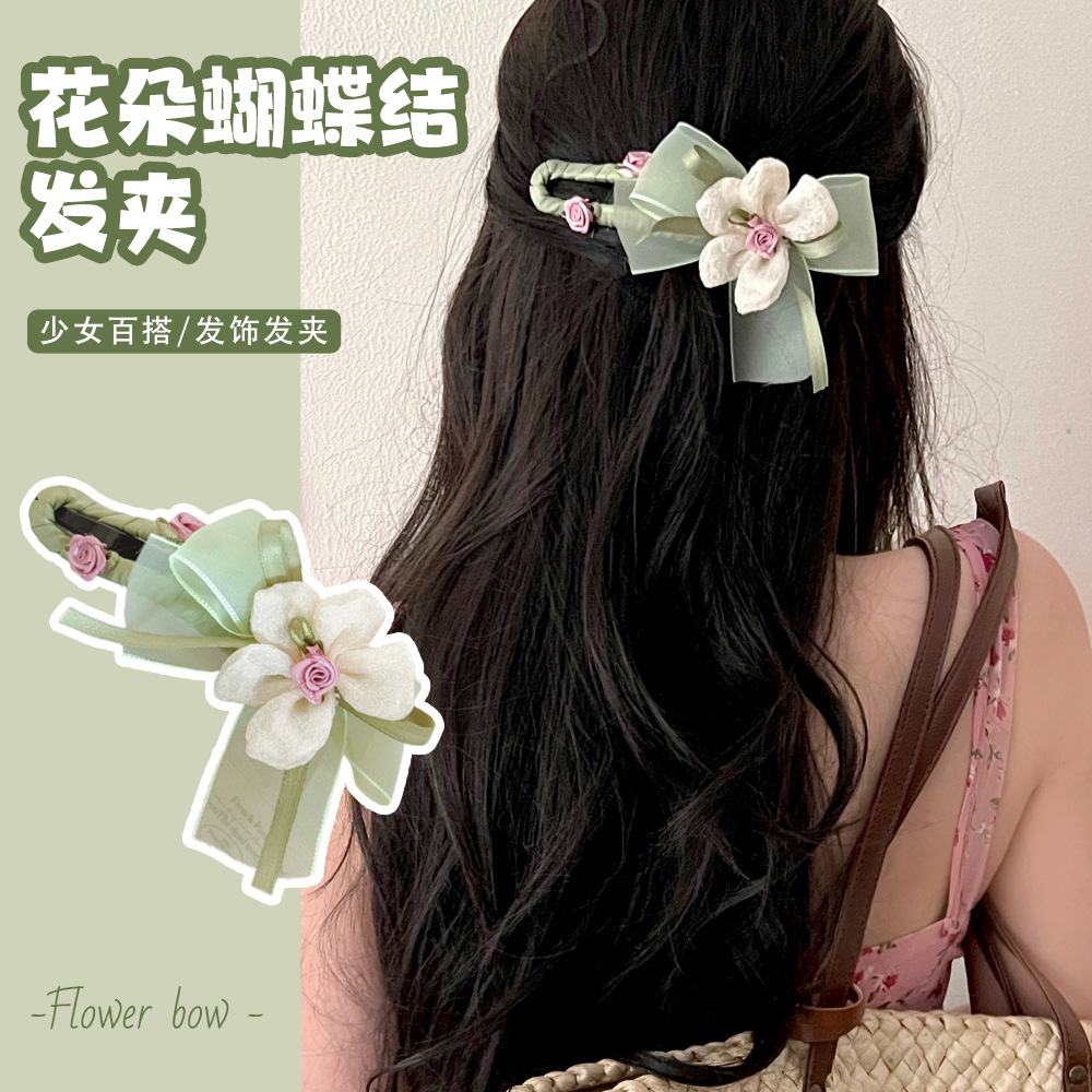Nuevo super inmortal mallas flores clip de cabello adornamiento para el cabello de la cabeza de la niña dulce Sen sistema de clip de tiburón una palabra agarrar clip al por mayor