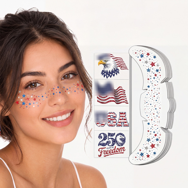 Shiny Freckle American-Themed Facial Tattoo Stickers, World Cup Fan Atmosphere Tattoo Stickers for Watching Matches Shiny Freckle American-Themed Facial Tattoo Stickers, World Cup Fan Atmosphere Tattoo Stickers for Watching Matches