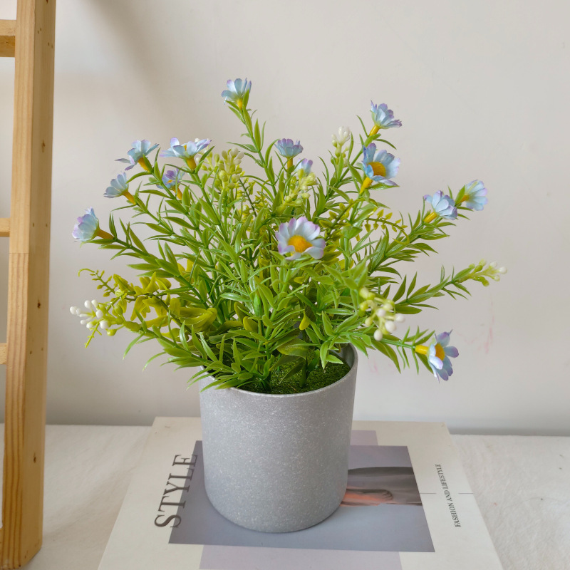 Simulación de flores en maceta pequeña margarita bonsai pequeño fresco pequeño conjunto de plantas en maceta falsas plantas de imitación al por mayor image 10