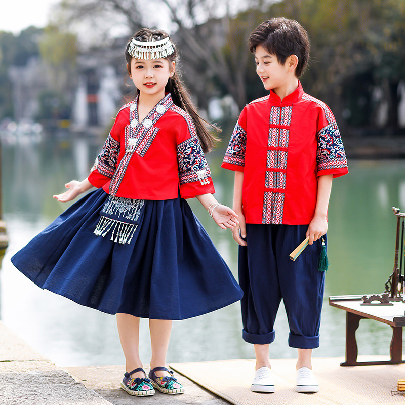 广西三月三儿童少数民族服装傣族壮族苗族舞蹈男女款中国风演出服