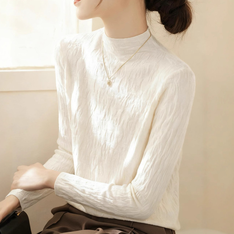 Half Turtleneck Knitwear Winter 2025 New Bottoming Shirt for Women with High-End Textured Stand-Up Collar Top A8510