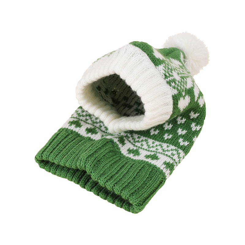 Cappello con palla di pelliccia di cane e gatto lavorato a maglia con stampa di alce e fiocco di neve di Natale nuova atmosfera