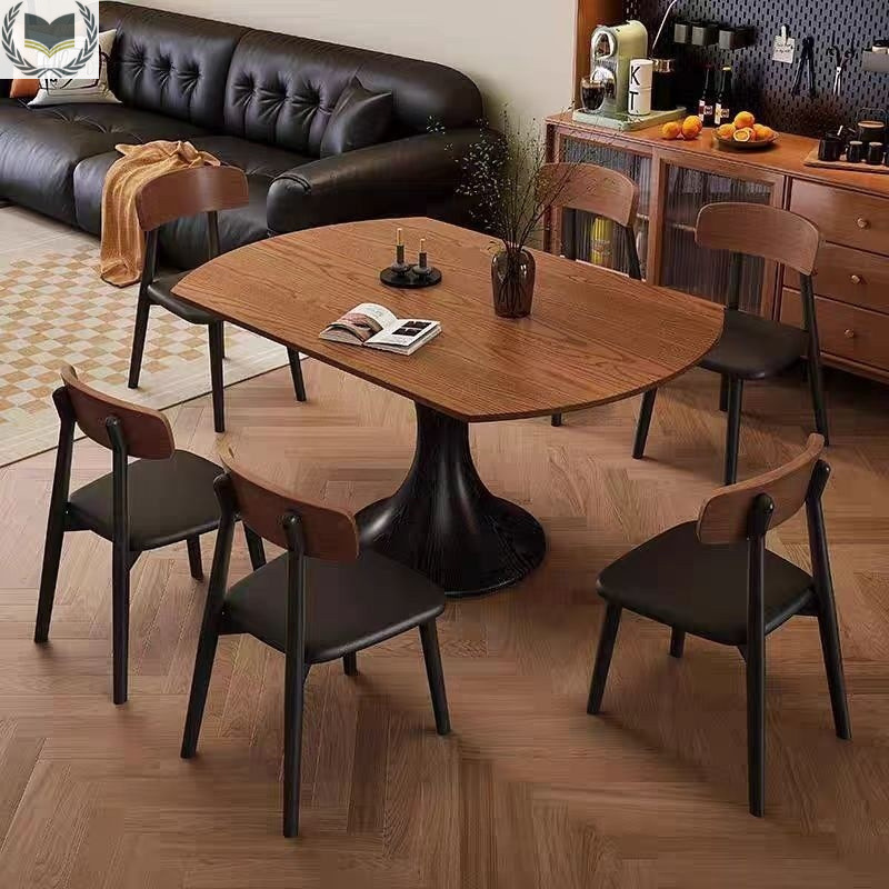 现代简约轻奢胡桃色复古实木餐桌椅小户型组合家用可伸缩两用餐桌|undefined