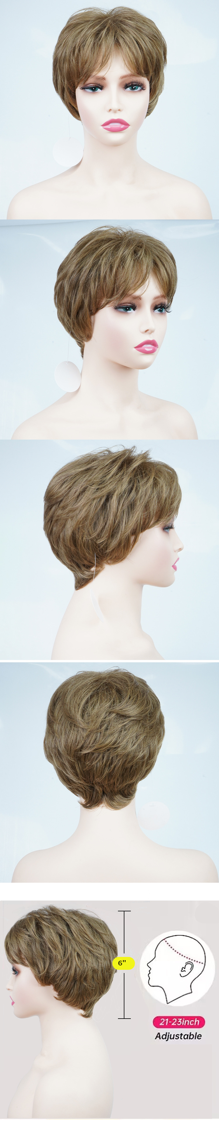 Perruque synthétique perruque en fibres chimiques pour les personnes d'âge moyen et les personnes âgées utilisation quotidienne de couverture complète brune bouclée courte_voghion.com