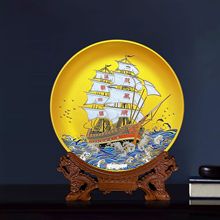 百福十年厂家一帆风顺满载而归晶化玻璃精雕手绘摆盘工艺品纪念盘