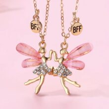 跨境新品个性蝴蝶项链高级合金镶钻锁骨链磁吸好朋友套装吊坠批发