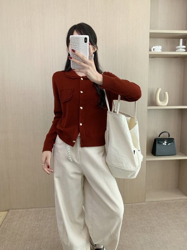 秋冬新款全羊毛开衫女翻领宽松显瘦毛衣外套设计感小众针织衫上衣|undefined