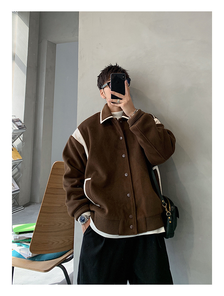 American patchwork woolen jacket, men's spring and autumn trendy high-end top, high street ruffian handsome work jacket_voghion.com