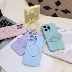 Apple 16ProMax 液体シリコーン水玉キティ猫携帯電話ケース磁気ホルダー細穴保護カバーに適しています