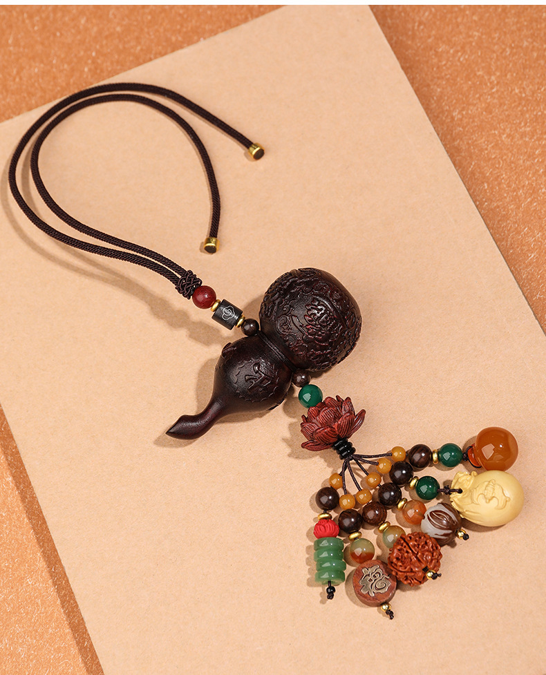 Peach Wood Gourd Beaded Pendant Car Hanging Car Rearview Mirror Pendant Men and Women Simple High-End Creative Pendant