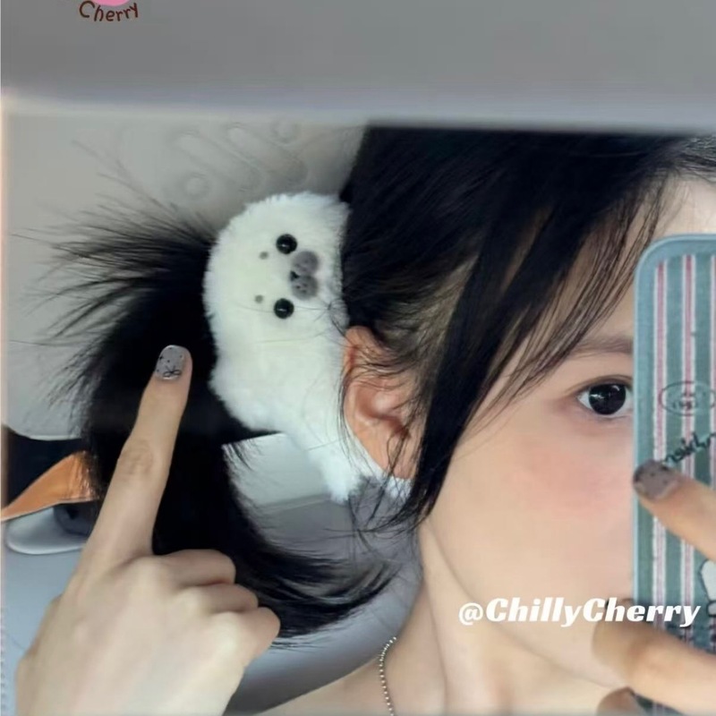 可爱毛绒小海豹发夹抓夹超萌简约少女心发饰侧边家鸭嘴夹新款|undefined