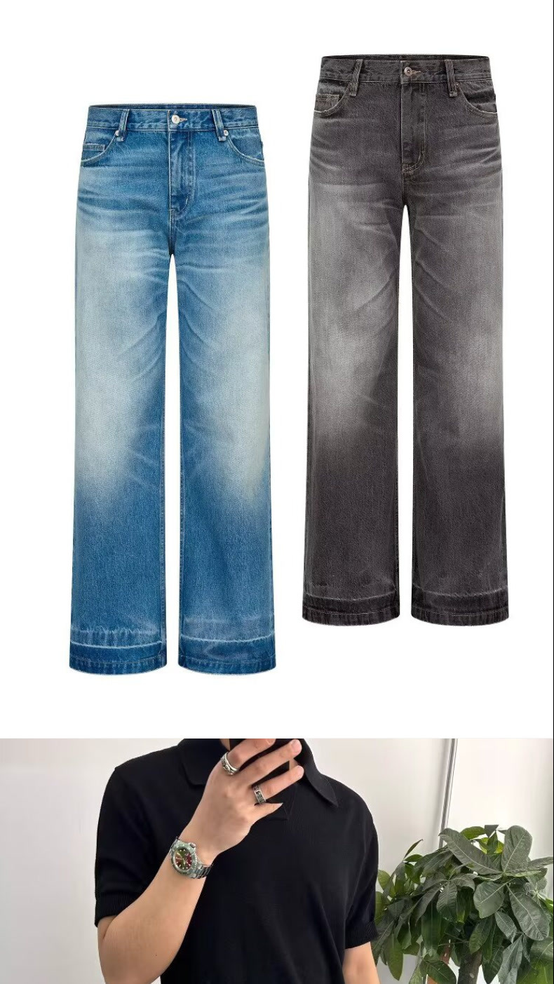 Retro High-Street Flared Jeans For Men & Women – Black Distressed Denim Pants, Loose Straight-Leg Vintage Style With Stretch Comfort​_mkmklike.com