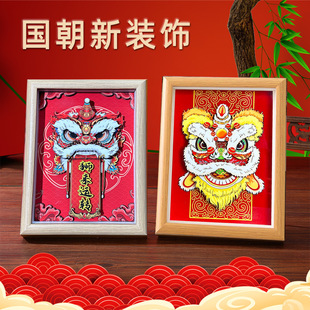 国潮醒狮黄色吉祥如意刘备狮裸眼3d立体画手工摆件送新中式玄关-阿里巴巴