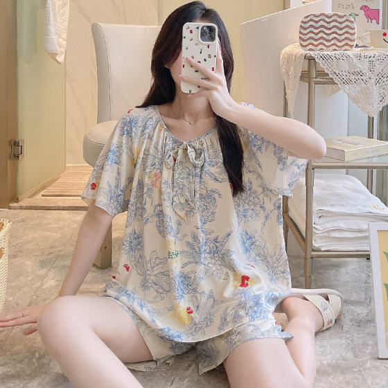 2024 New Pajamas Women's Summer Style Cotton Silk Home Clothes Cool High-end Wearing Large Size Cotton Silk Suit