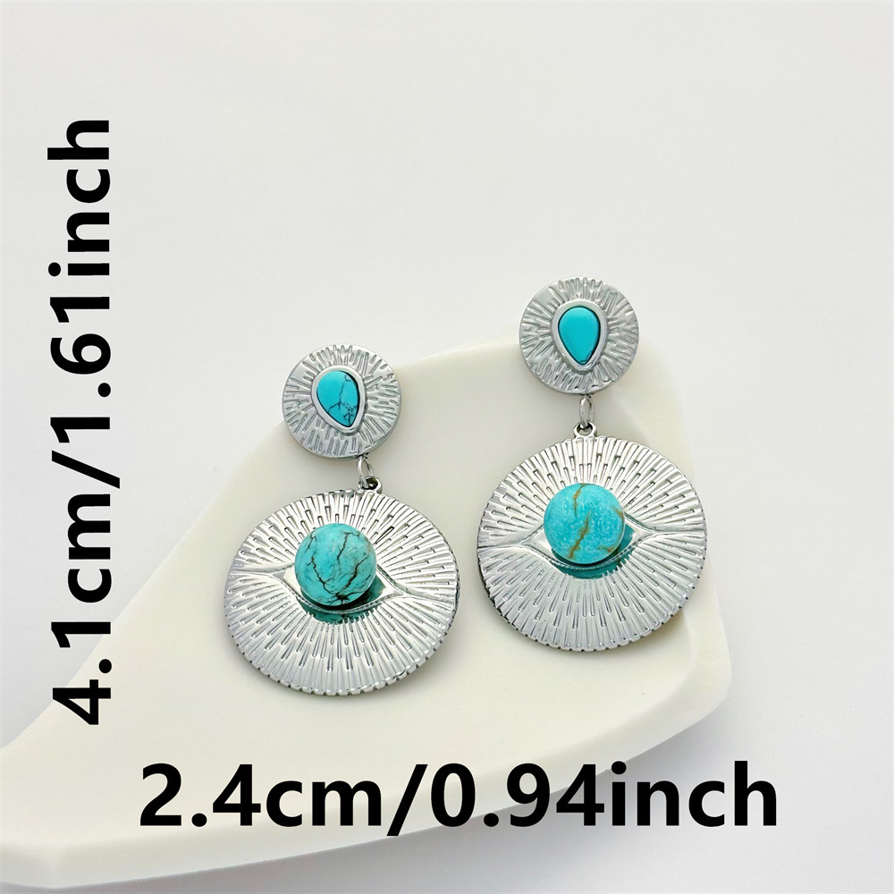 1 Pair Geometric Retro Classic Style 304 Stainless Steel December Birthstone Turquoise Drop Earrings display picture 2