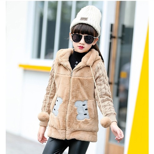 Children's winter hat coat, plush imitation fur, new style, cross-border trade, small bear girl's coat with warm innerwear
