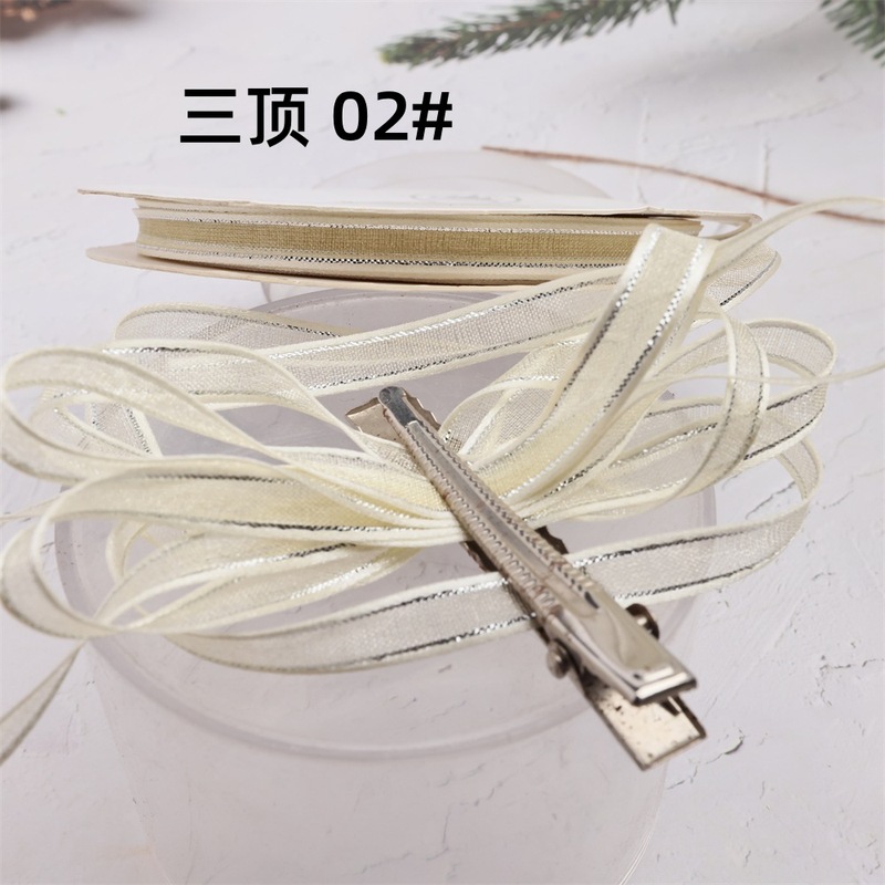 メーカー卸売 DIY 材料 6 ミリメートルエッジサテンミディアムメッシュシルバーエッジ雪糸リボン装飾ヘアアクセサリータグロープ商標吊り糸|undefined