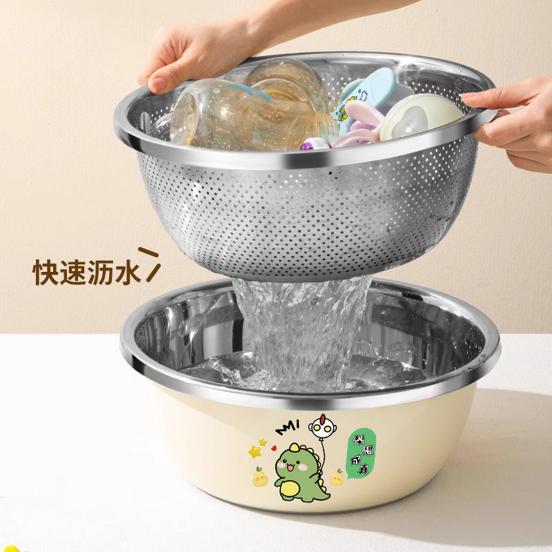 Cesta de drenaje de acero inoxidable lavabo de verduras cocina casera lavabo de frutas lavabo de verduras lavabo de arroz lavabo de tamiz espesado y lavabo