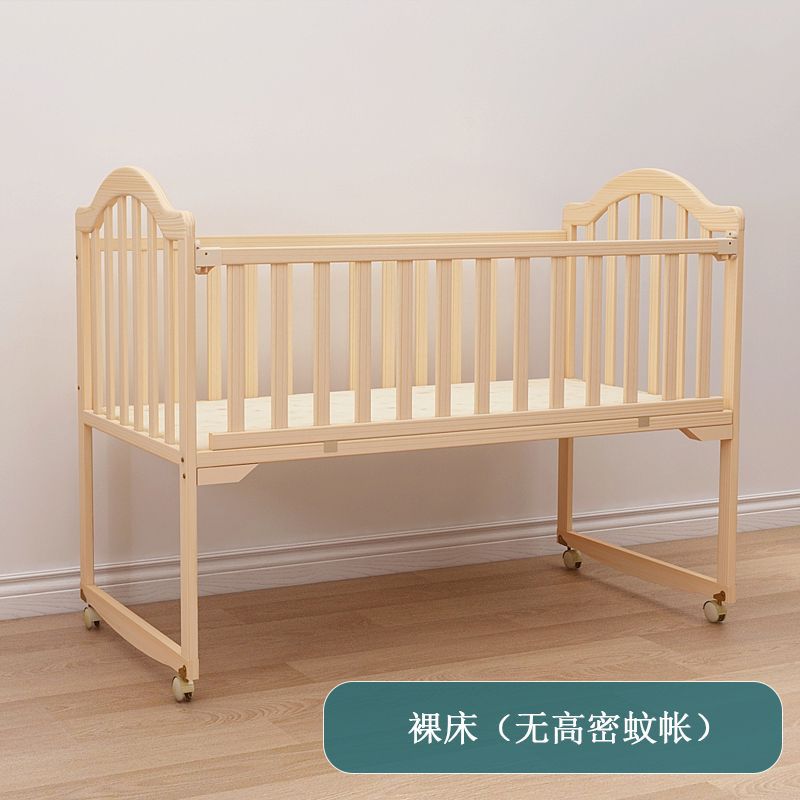 Cama de bebé, cama de madera maciza sin pintura, cama de cuna multifuncional, cama de bebé recién nacido, cama de bebé móvil image 10