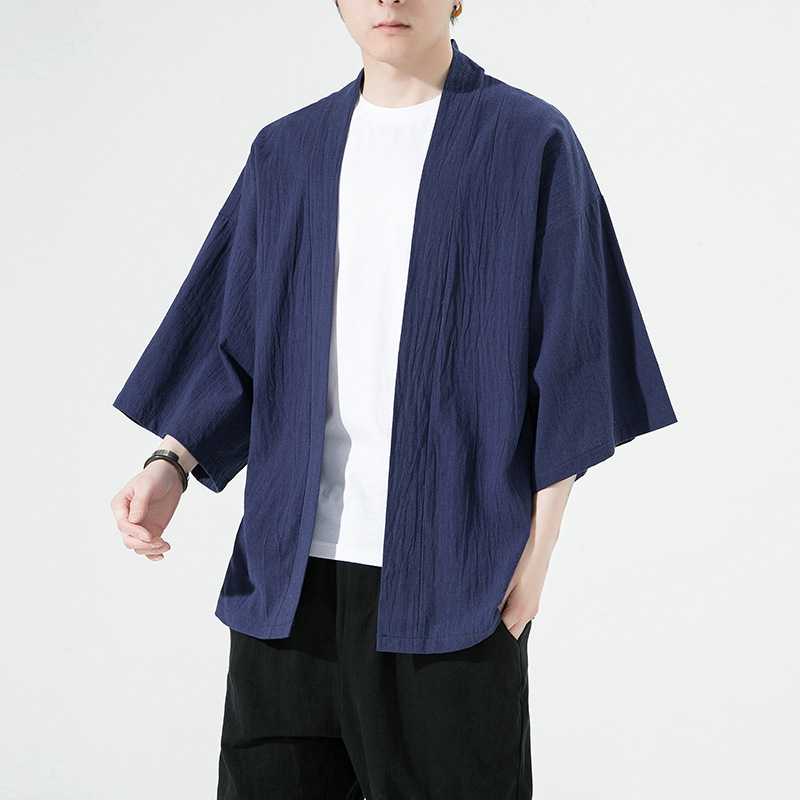 Amazon 2023 verano nuevo estilo chino suelta delgada de algodón Lino capa cardigan hombres ropa protección solar nicho trench Coat